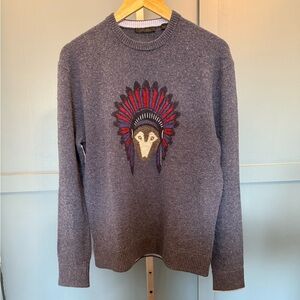 Greyson Native Wolf Tomahawk 100% Cashmere Crewneck Sweater